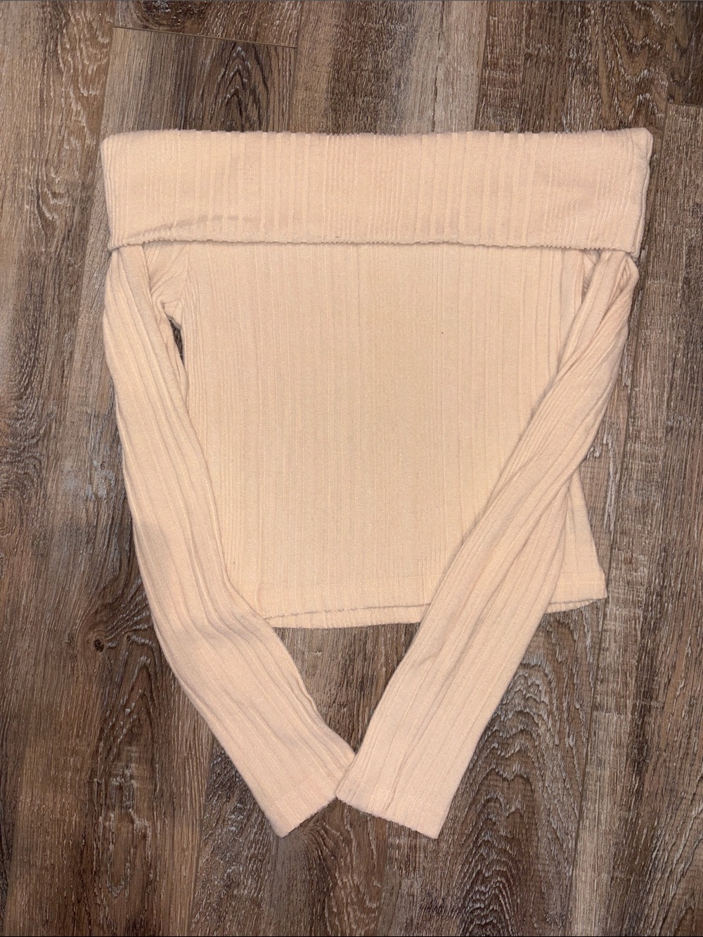 SHEIN Beige Off-the-Shoulder Ribbed Tie-Waist Sweater